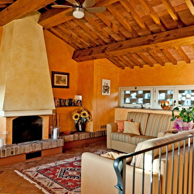 Villa Sunflower - By Belcantovillas: welcoming living room with fireplace of Villa for rental in the tuscan countryside - Sunbathing