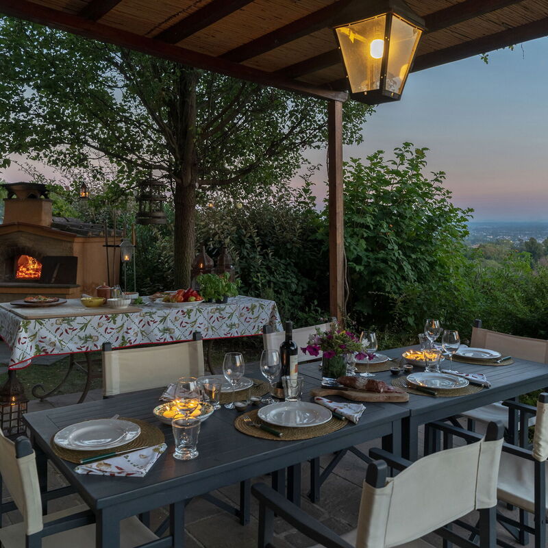 Luxury Pool Villa Oliveto 12 - Belcantovillas: Balcony / Terrace / Patio, Dining Room, Facilities, Food, Garden, Outdoor, Spring, Summer